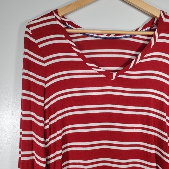 Poof! Striped V-Neck Long Sleeve Top Red White Size Large - Picture 2 of 7